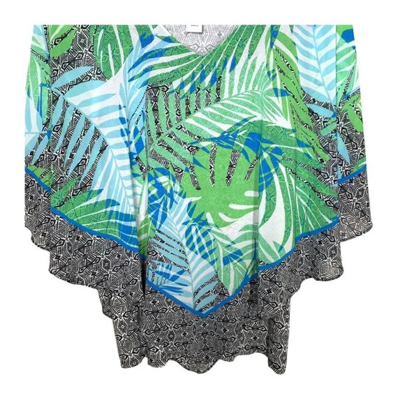 Ruby Rd Palm Leaf Poncho Top Small V-Neck Boho Cruise Resort Tropical Blouse - Picture 3 of 10